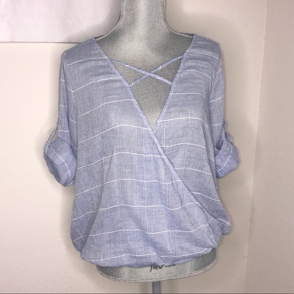 🎁1 LEFT🎁 Sexy Blue Surplice Top - Picture 2 of 5